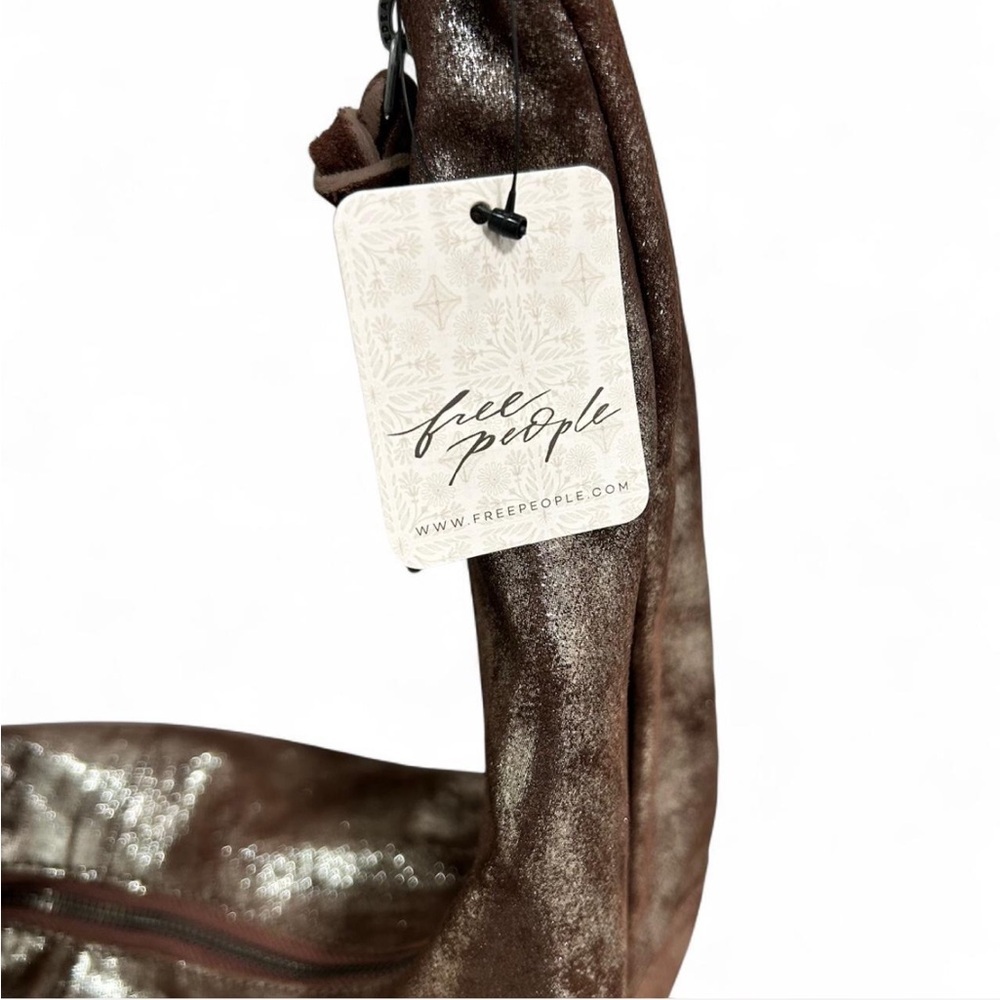 NWT Free People Brown Leather Sparta Sling Bag Large Boho Crossbody Shimmer - Picture 9 of 10